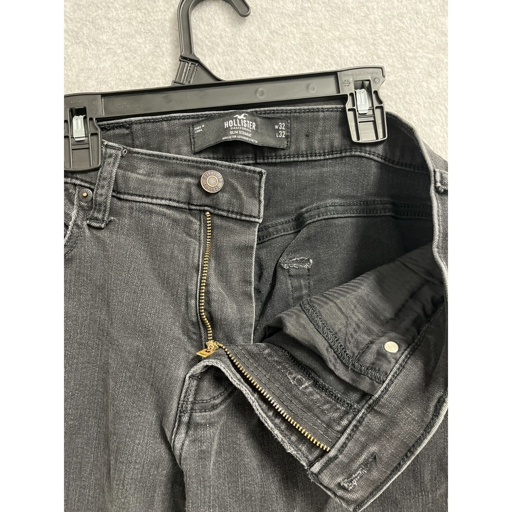 Hollister Jeans Mens 32x32 Black Denim Dark Wash All Day Comfort Slim Straight - Picture 5 of 12